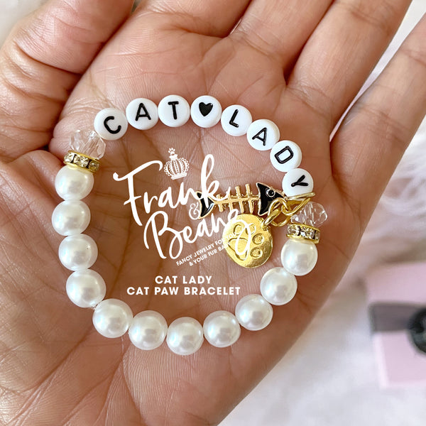 Cat Lady Pearl Bracelet Personalized Gold Pet Charm