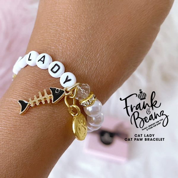 Cat Lady Pearl Bracelet Personalized Gold Pet Charm