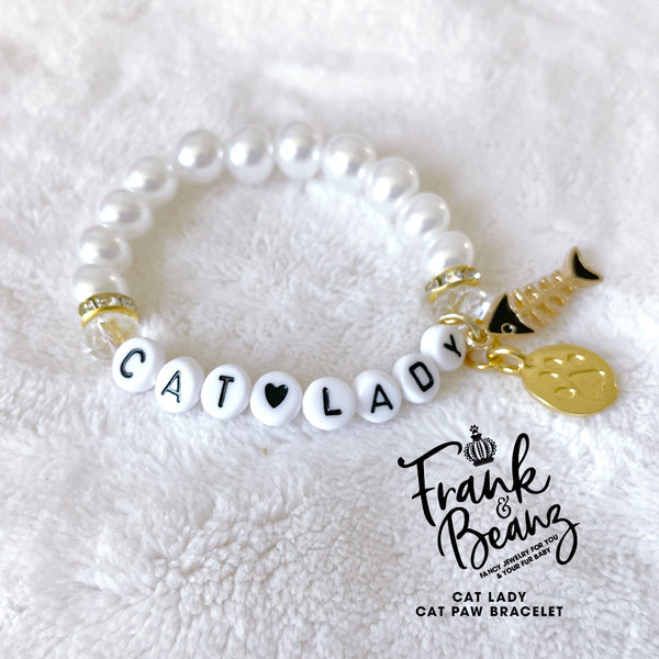 Cat Lady Pearl Bracelet Personalized Gold Pet Charm