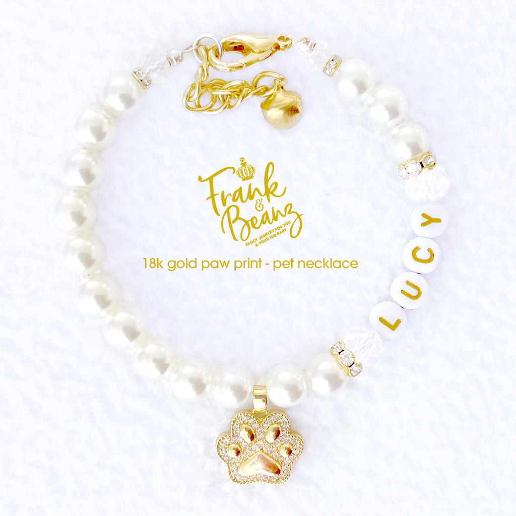 18K Gold Paw Print Pet Necklace for Cats Dogs Personalize Pet Jewelry