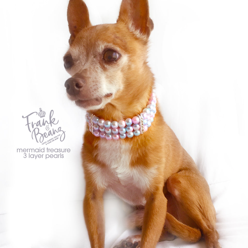 Mermaid 3 Layer Pearls Dog Collar Necklace Cat Collar Necklace
