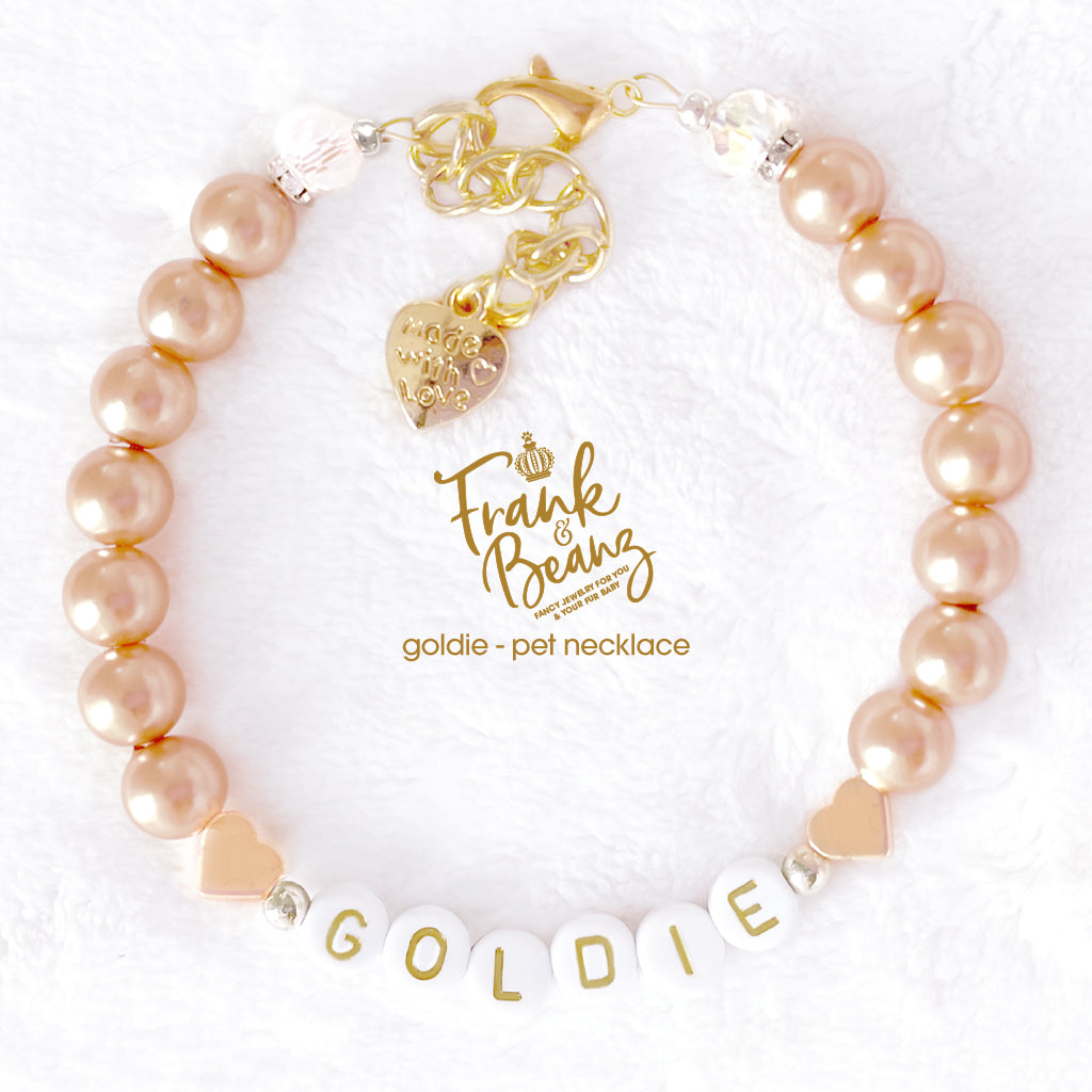 14k Gold Hearts Personalized Dog Necklace Pearl Cat Collar Necklace Pet Jewelry
