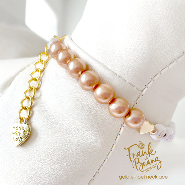 14k Gold Hearts Personalized Dog Necklace Pearl Cat Collar Necklace Pet Jewelry