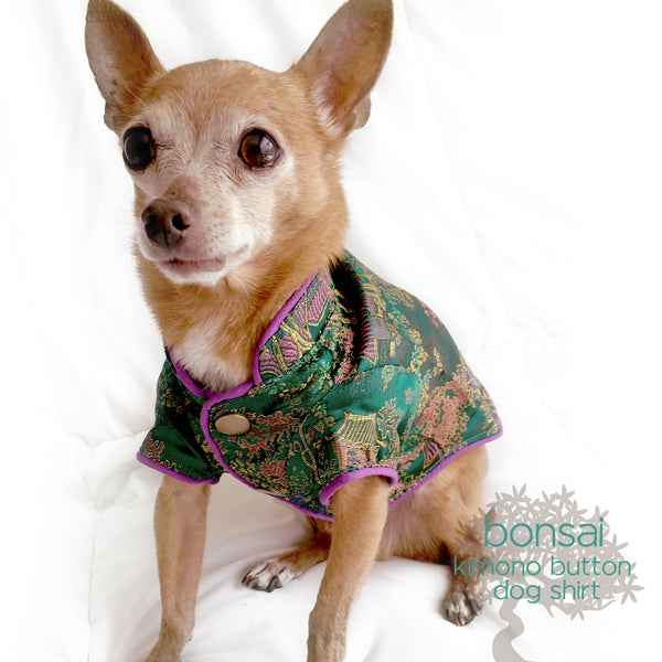 Bonsai- Emerald Green Kimono Button Dog Shirt