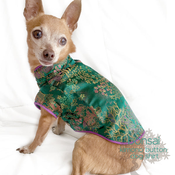 Bonsai- Emerald Green Kimono Button Dog Shirt