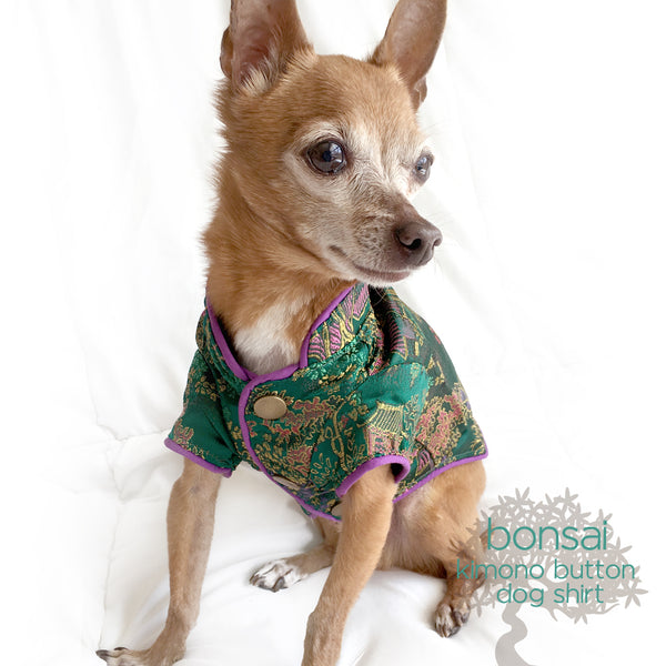 Bonsai- Emerald Green Kimono Button Dog Shirt