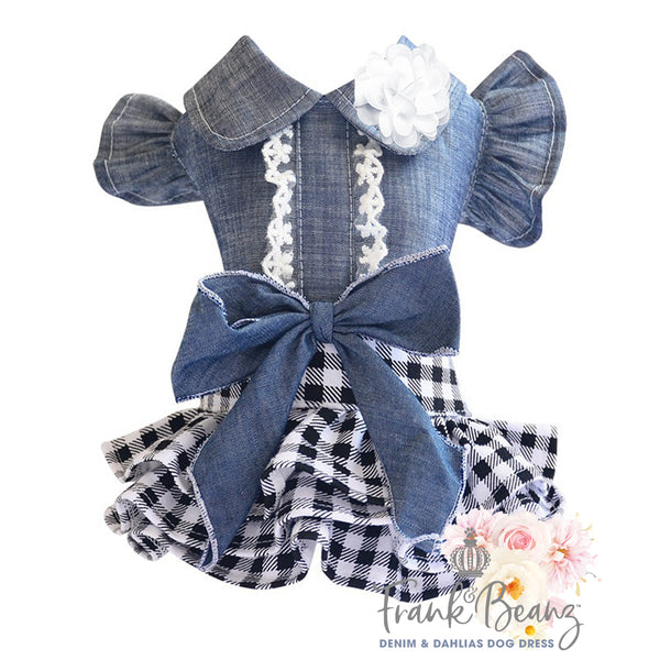 Denim & Bow Tie Frilly Dog Dress