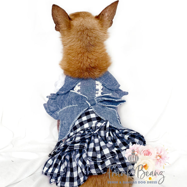 Denim & Bow Tie Frilly Dog Dress