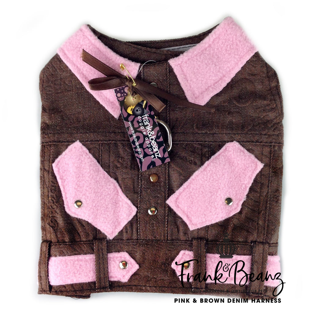 Betsy Pink & Brown Denim Dog Jacket Dog Harness