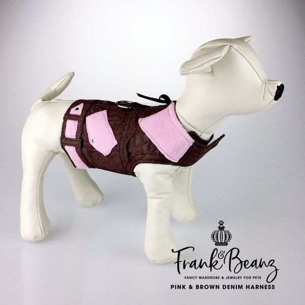 Betsy Pink & Brown Denim Dog Jacket Dog Harness