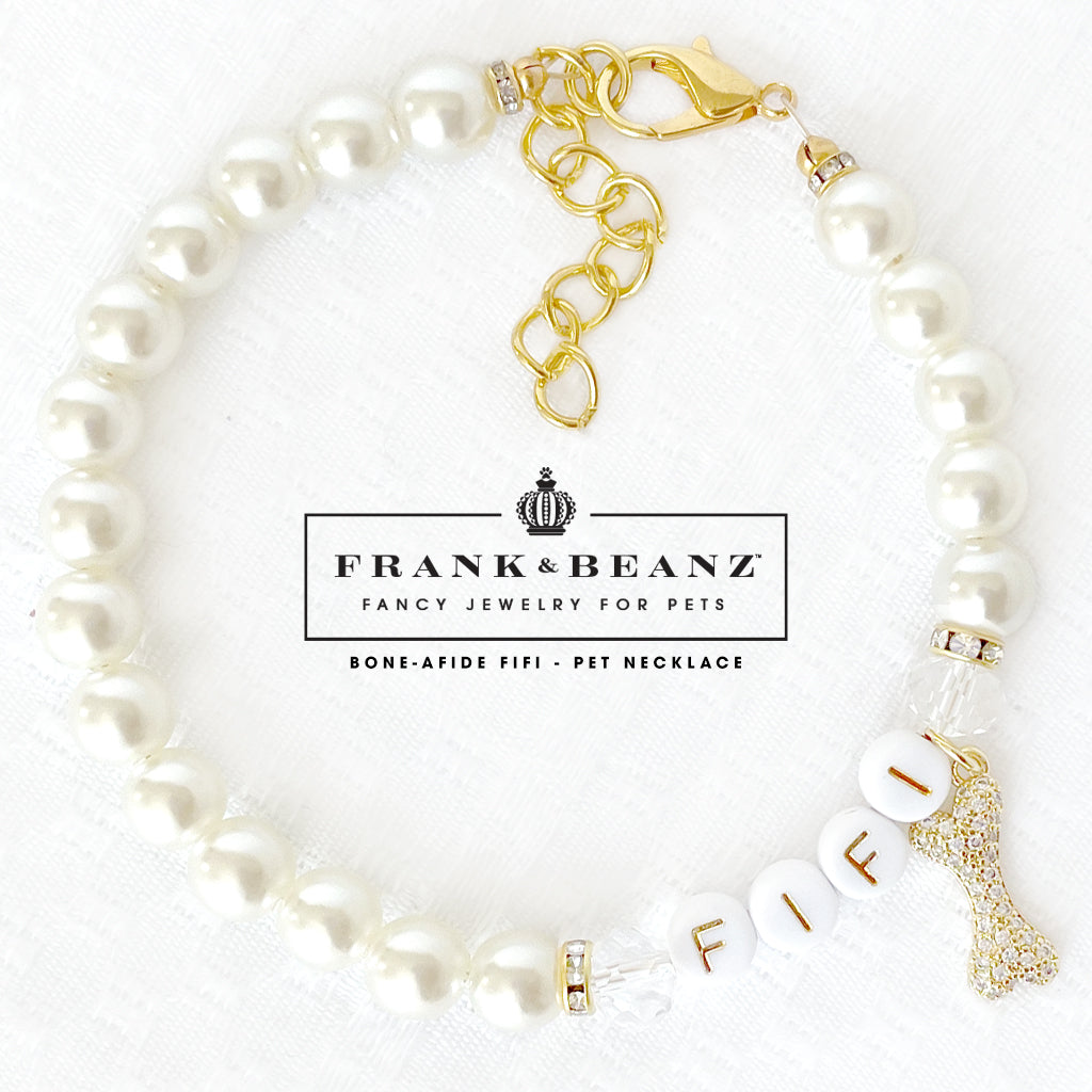 Bone-Afide FiFi Rhinestone Bone Pearl Dog Necklace