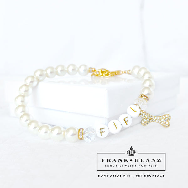 Bone-Afide FiFi Rhinestone Bone Pearl Dog Necklace