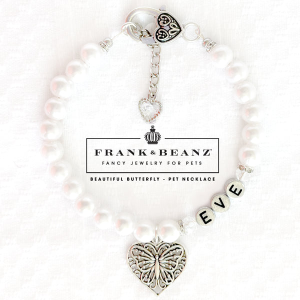 Beautiful Butterfly Silver Pearl Pet Necklace for Cats Dogs Pet Jewelry