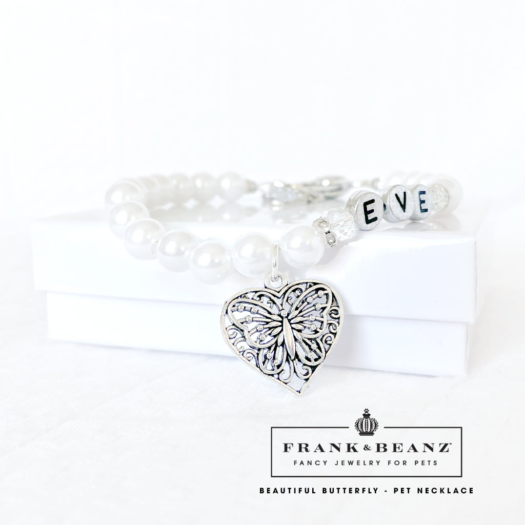 Beautiful Butterfly Silver Pearl Pet Necklace for Cats Dogs Pet Jewelry