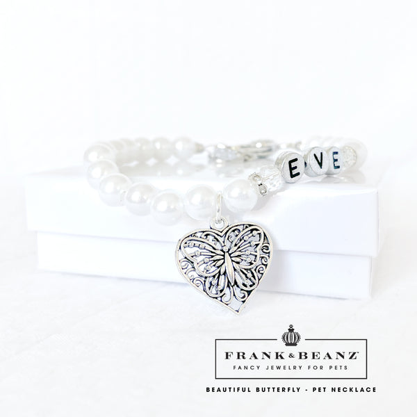 Beautiful Butterfly Silver Pearl Pet Necklace for Cats Dogs Pet Jewelry