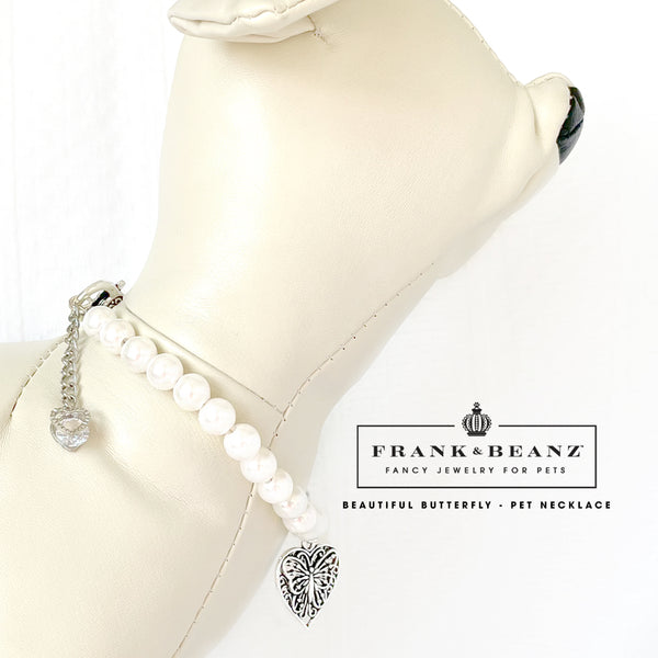 Beautiful Butterfly Silver Pearl Pet Necklace for Cats Dogs Pet Jewelry