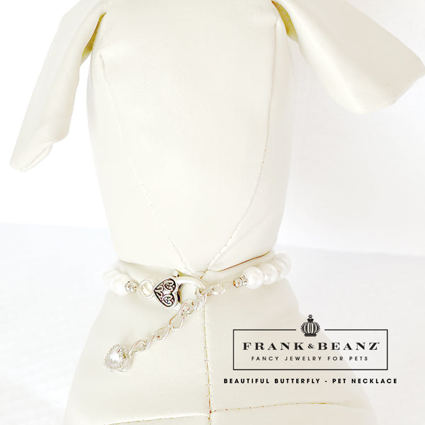 Beautiful Butterfly Silver Pearl Pet Necklace for Cats Dogs Pet Jewelry