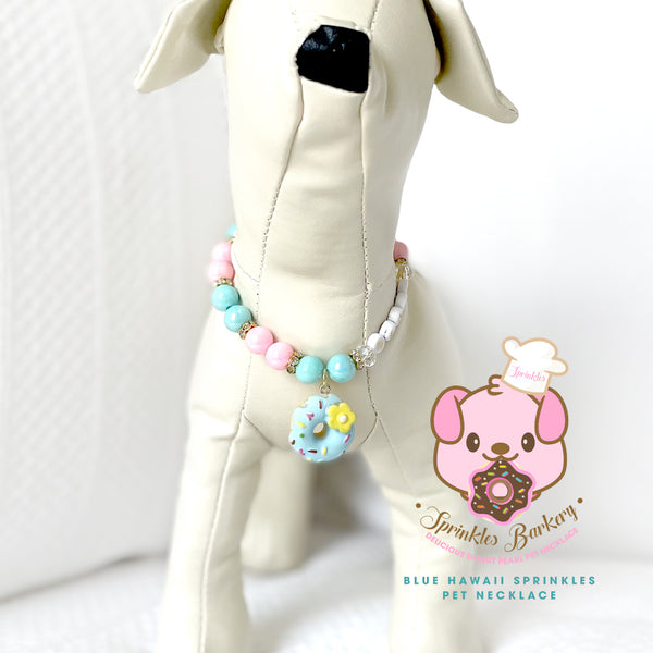 Blue Hawaii Sprinkles Donut Pearl Dog Necklace Pet Necklace Luxury Pet Jewelry