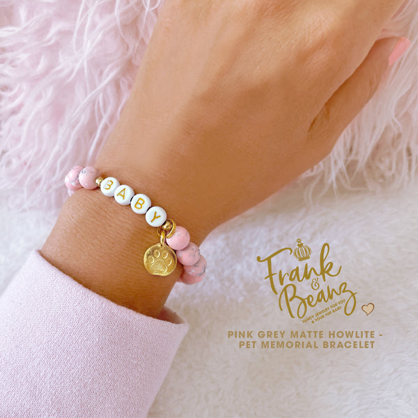 Custom Paw Print Pink Howlite Bracelet – Pet Keepsake or Memorial