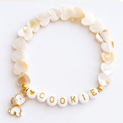 Heart Shaped Mother of Pearl Bracelet with Dog Charm