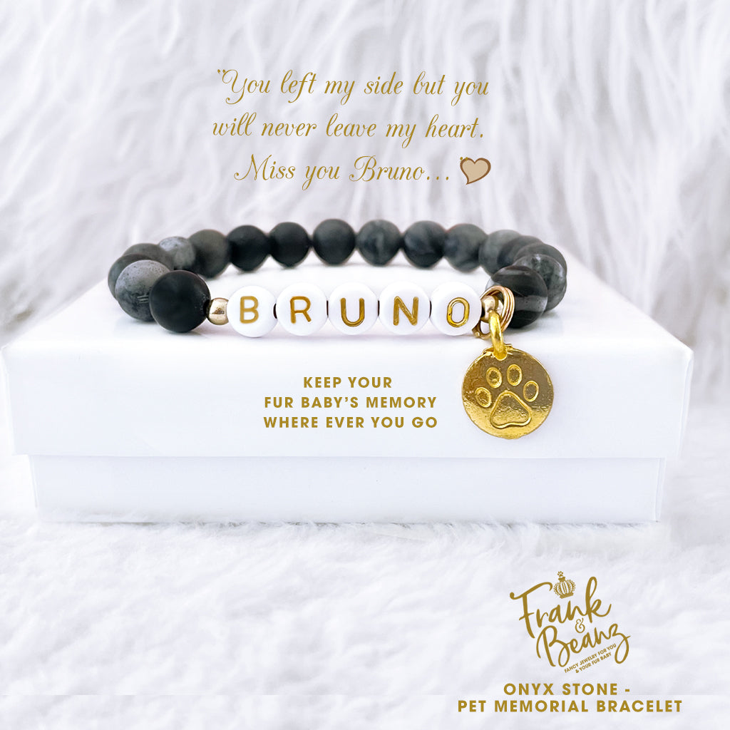 Custom Paw Print Cream Onyx Bracelet – Pet Keepsake or Memorial