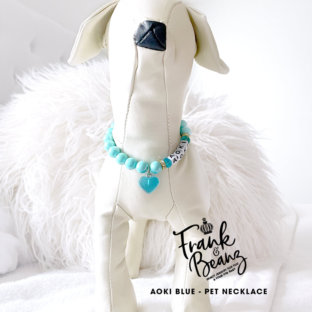 Aoki Blue Personalized Pearl Dog Necklace Luxury Cat Collar