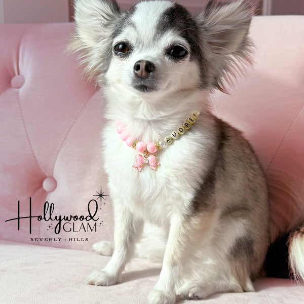 Hollywood Glam Pink Beaded Pet Necklace- Beverly Hills