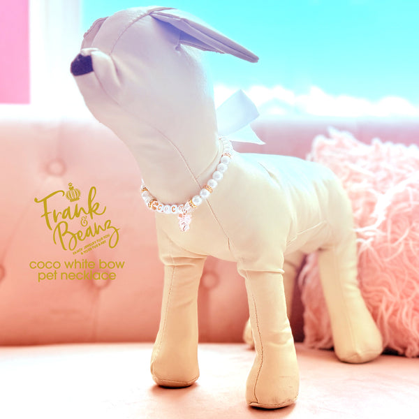 White Crystal Bow Pearl Pet Necklace for Cats & Dogs