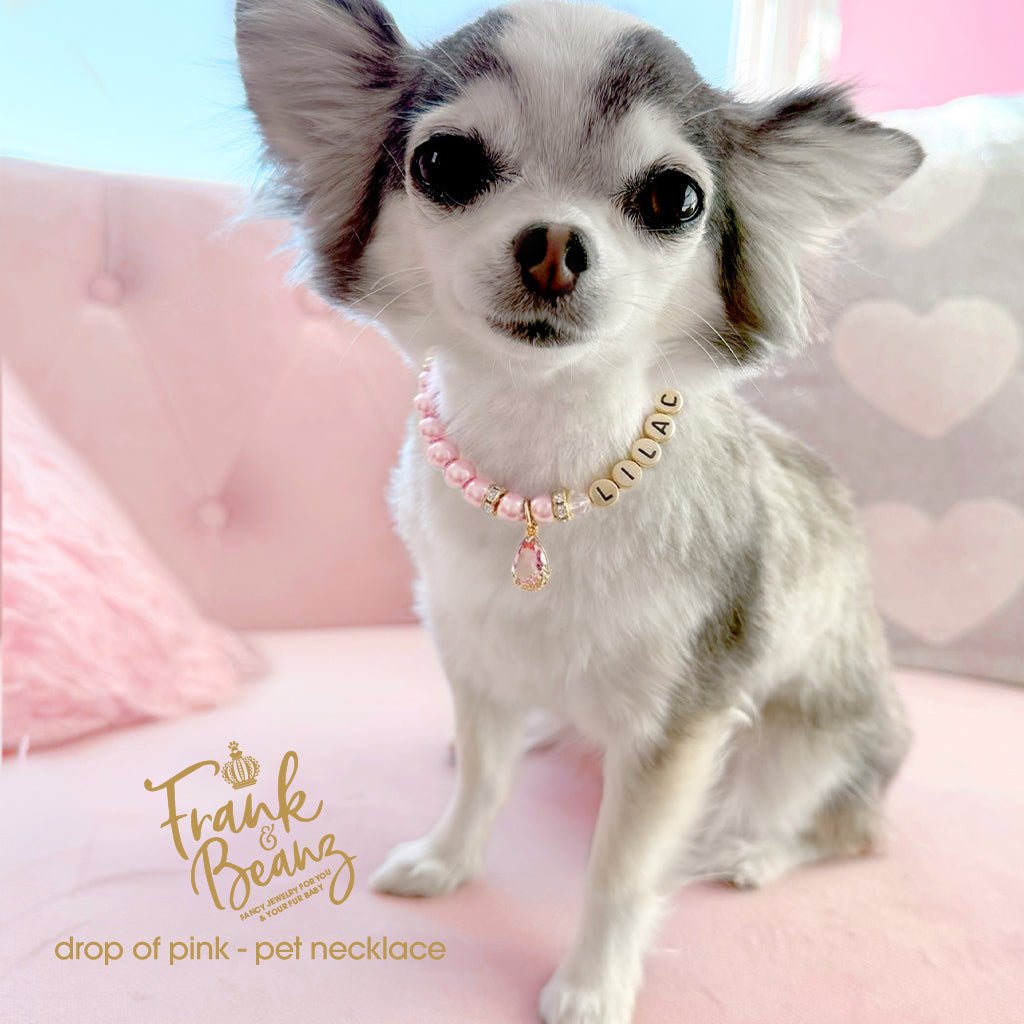 Drop of Pink Personalized Pearl Dog Cat Necklace