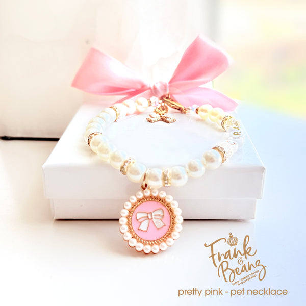 Pretty Pink Bow Pet Necklace - Personalized Pet Jewelry
