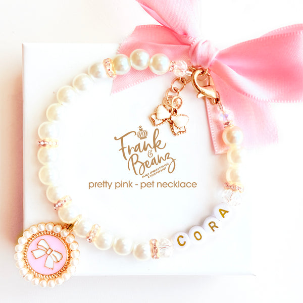 Pretty Pink Bow Pet Necklace - Personalized Pet Jewelry