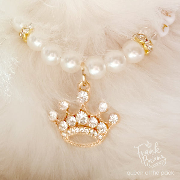 Queen of the Pack Rhinestone Gold Crown Dog & Cat Necklace