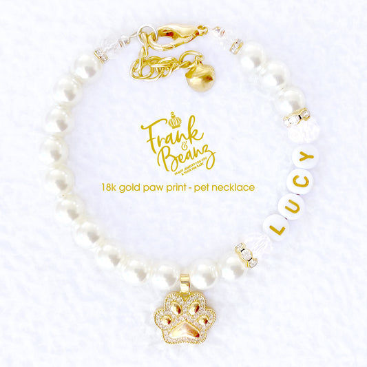 18K Gold Paw Print Pet Necklace for Cats Dogs Personalize Pet Jewelry