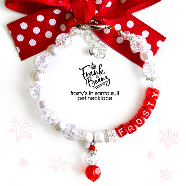 Frosty Christmas Pet Necklace for Cats Dogs Personalized Pet Jewelry