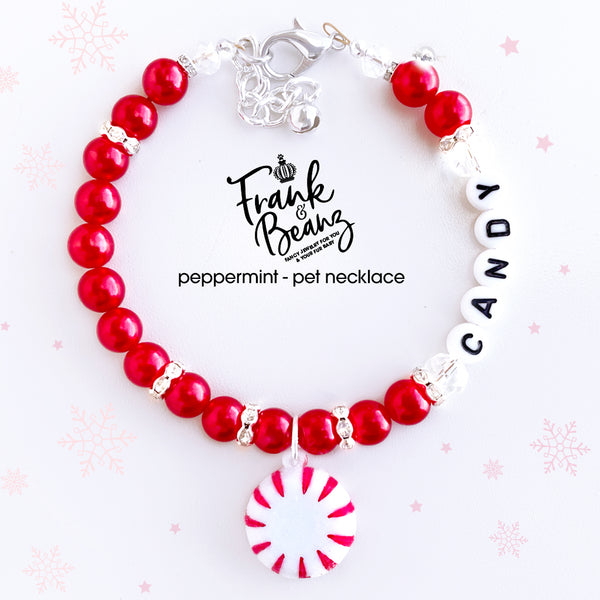 Christmas Dog Necklace Cat Collar Necklace Personalized Pet Jewelry Peppermint