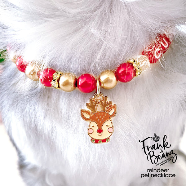 Reindeer Christmas Dog Necklace Cat Collar Necklace Personalized Pet Jewelry