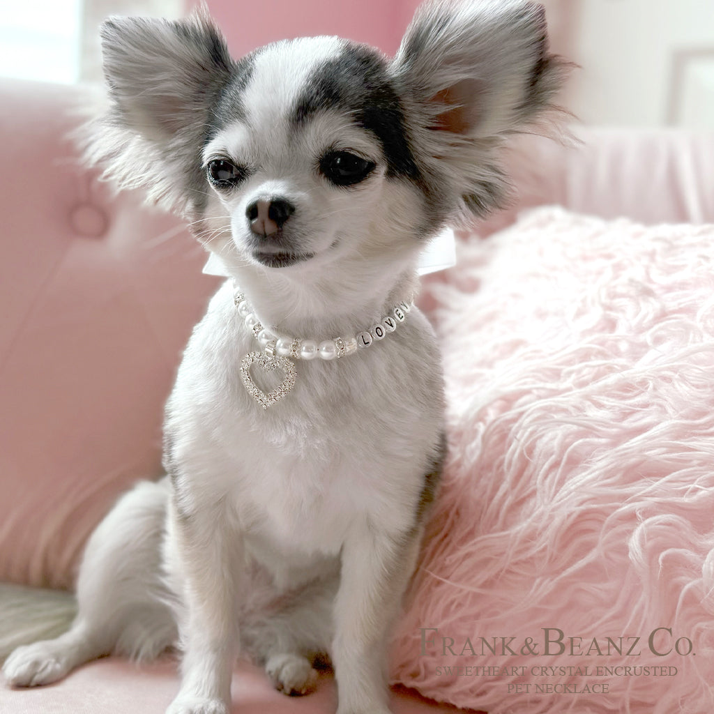 Rhinestone Heart Wedding White Pearl Pet Necklace