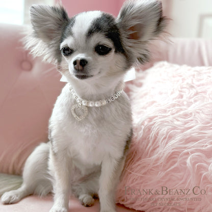 Rhinestone Heart Wedding White Pearl Pet Necklace