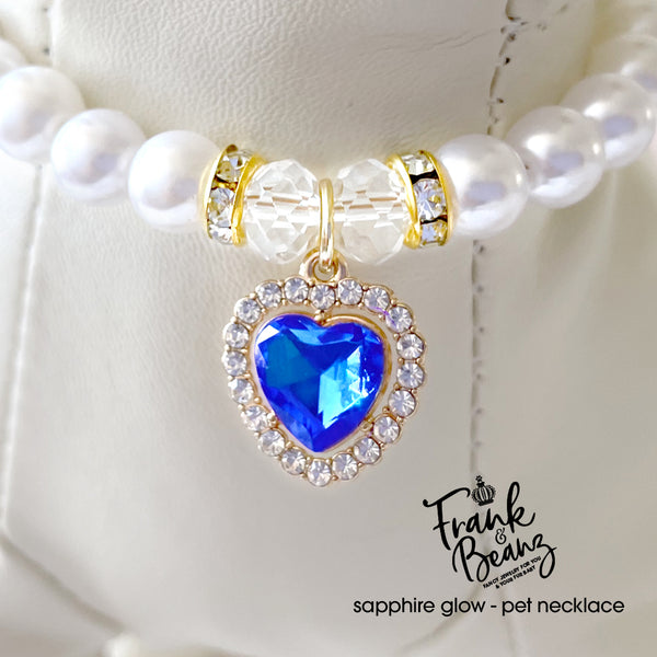 Sapphire Heart Personalized Dog Cat Pearl Necklace Luxury Pet Jewelry