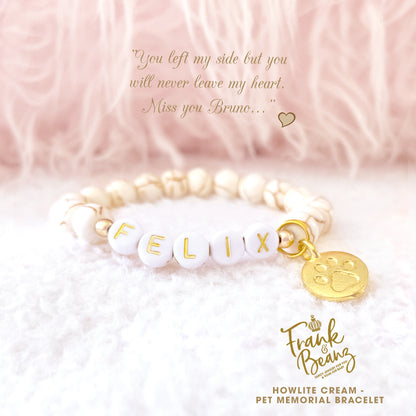Custom Paw Print Cream Howlite Bracelet – Pet Keepsake or Memorial