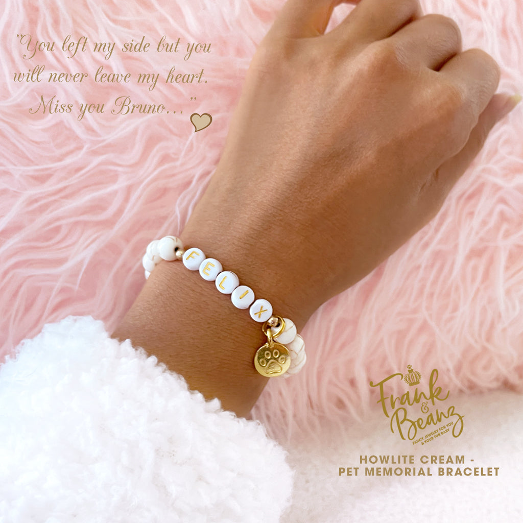 Custom Paw Print Cream Howlite Bracelet – Pet Keepsake or Memorial