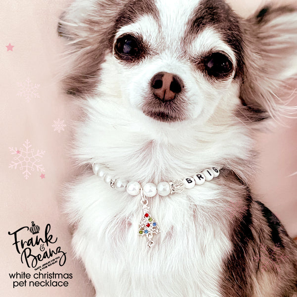 White Christmas Dog Necklace Cat Collar Necklace Personalized Pet Jewelry