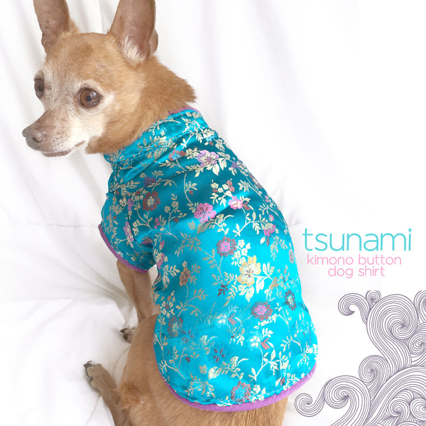Ocean Blue Kimono Button Up Dog Shirt- Tsunami