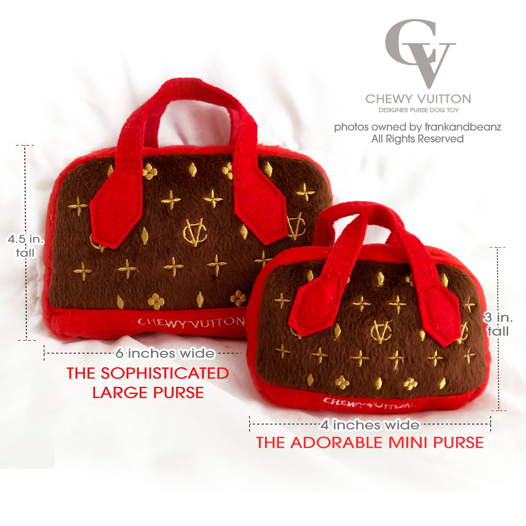 Chewy Vuitton Red Trim Designer Purse Dog Toy – FrankandBeanz Fancy Jewelry  and Toys for Pets
