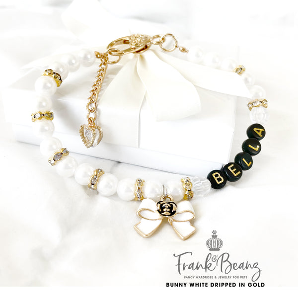 Chewnel Personalized Black & White Bow Tie Luxury Dog Necklace Pet Jewelry