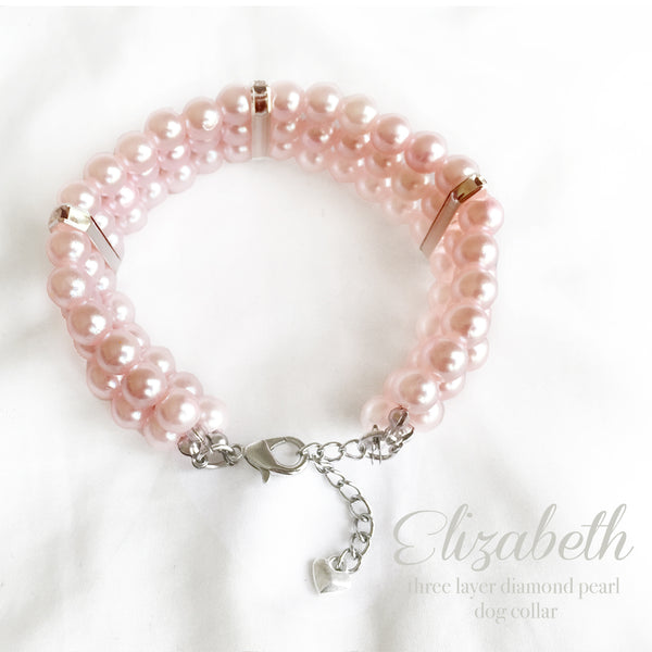 Elizabeth-  3 Layer Pink Diamonds & Pearls Dog Necklace