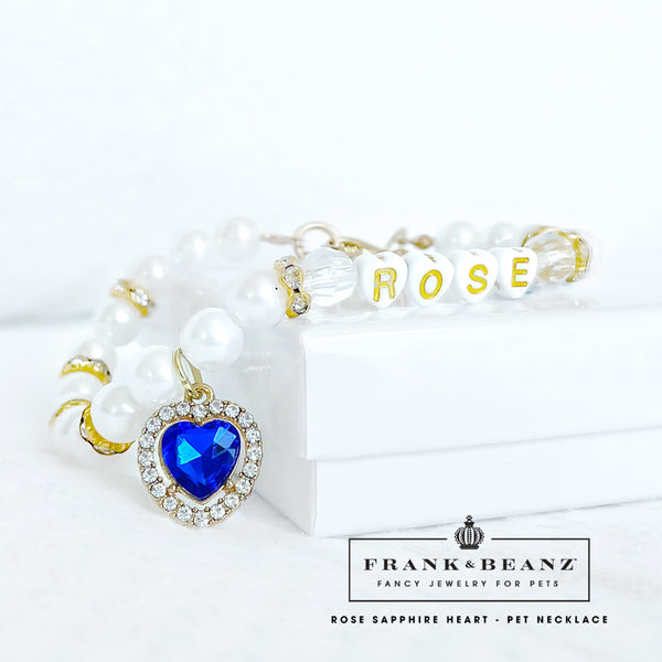 Rose Sapphire Heart Luxury Pearl Dog Necklace Luxury Pet Jewelry