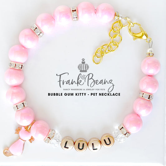 Bubble Gum Kitty Personalized Cat Necklace Pearl Cat Collar Pet Necklace