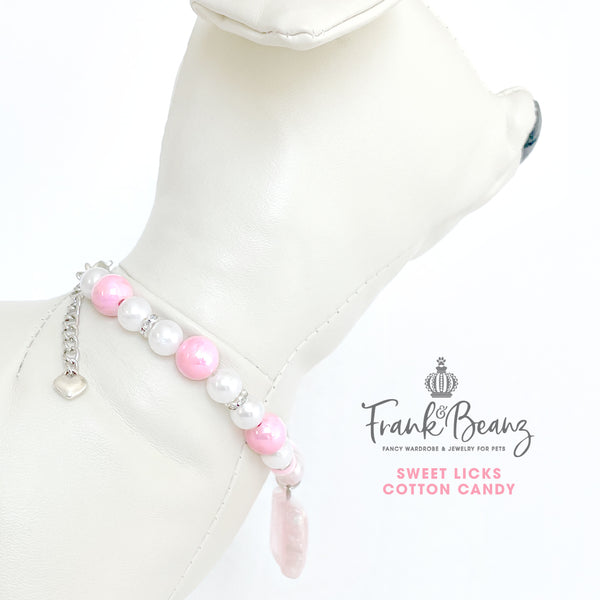 Sweet Licks Cotton Candy Personalized Pearl Dog Necklace Luxury Pet Jewelry
