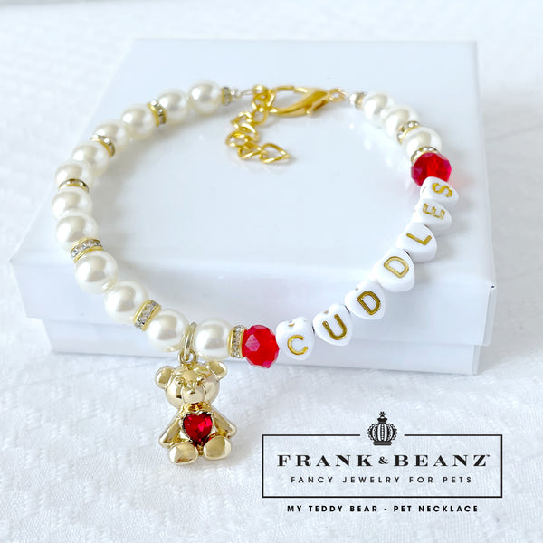 Teddy Bear Personalized Pearl Dog Necklace Luxury Pet Jewelry
